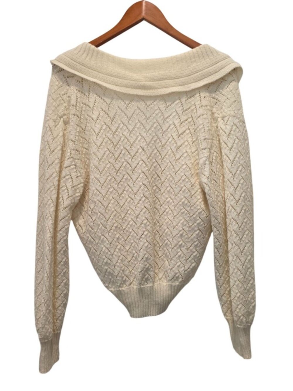 Vintage LADYTEX Cream Pointelle-Knit Button-Up Wool-Blend Cardigan M/L - Italy - Picture 2 of 5